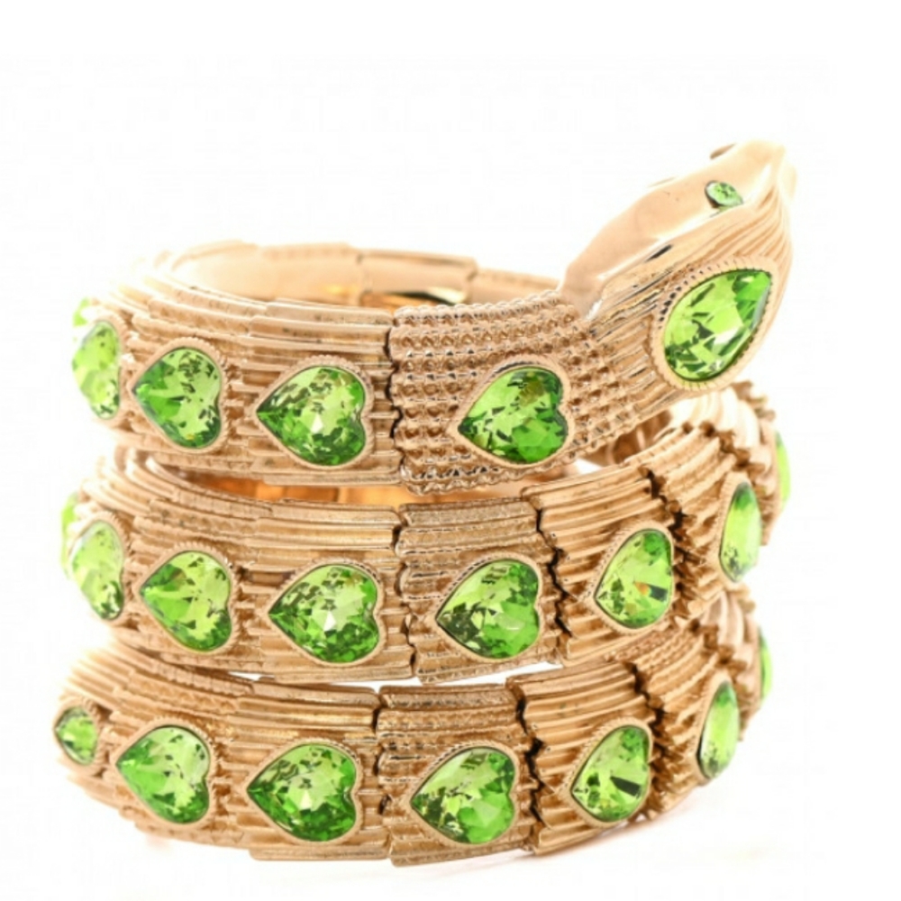Gucci Crystal Heart Triple Wrap Snake Bracelet - Picture 7 of 12